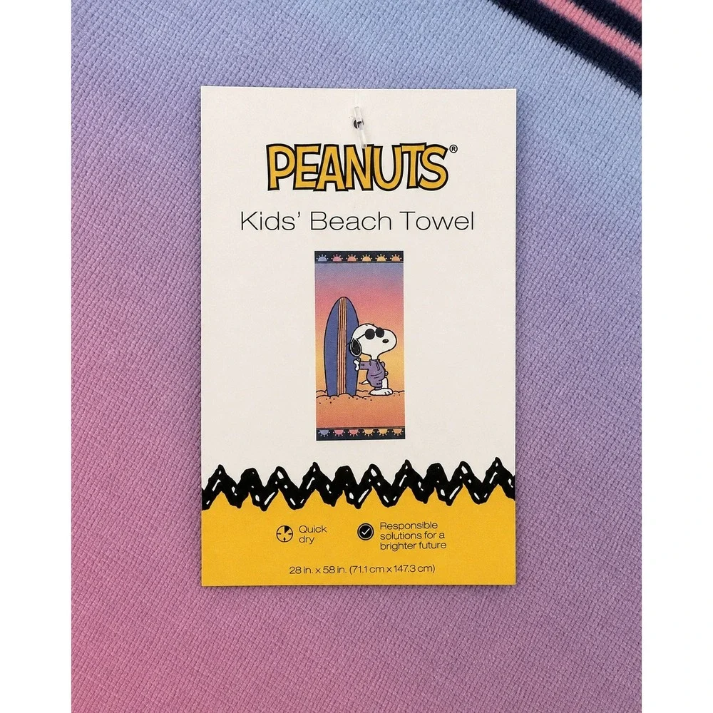 Peanuts Snoopy Surfboard Kids Beach Towel 28x58 Cotton Sunset NWT
